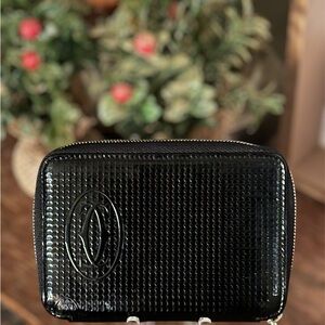 CARTIER Black Patent Leather Happy Birthday Compact Zippy Wallet - EUC